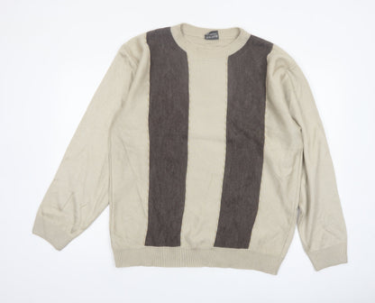 Maxferre Men's Beige Brown Striped Knit Pullover Jumper XL