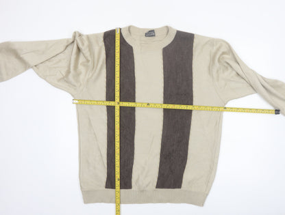 Maxferre Men's Beige Brown Striped Knit Pullover Jumper XL
