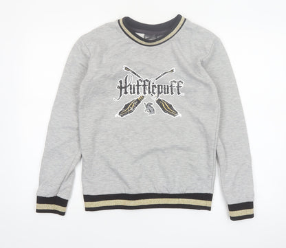 Harry Potter Hufflepuff Grey Sweatshirt Women UK 6 Crew Neck Long Sleeve