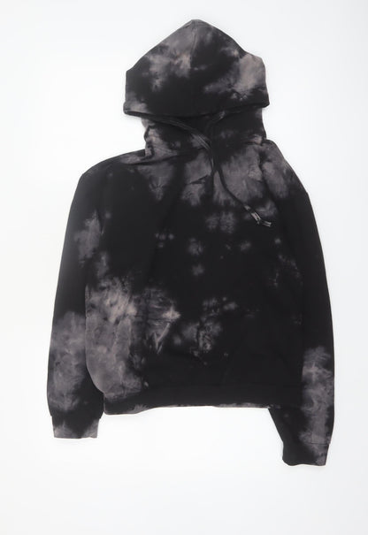 Boohoo Womens Black Tie Dye Pullover Hoodie UK 8 Cotton Blend