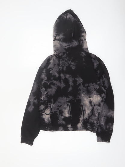 Boohoo Womens Black Tie Dye Pullover Hoodie UK 8 Cotton Blend