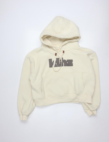 HELLOMILKTEE Womens Beige Pullover Hoodie Size S with Logo Print