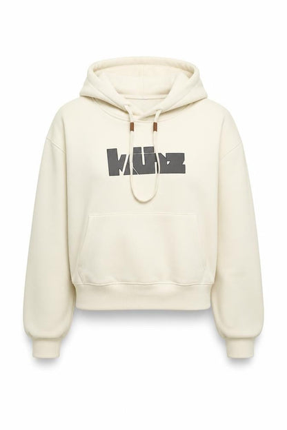 HELLOMILKTEE Womens Beige Pullover Hoodie Size S with Logo Print