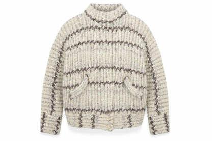 P.G.E. Women's Beige Chunky-Knit Wool Mohair Cardigan Size L