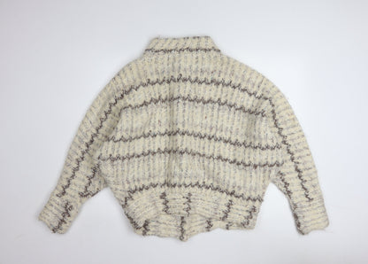 P.G.E. Women's Beige Chunky-Knit Wool Mohair Cardigan Size L