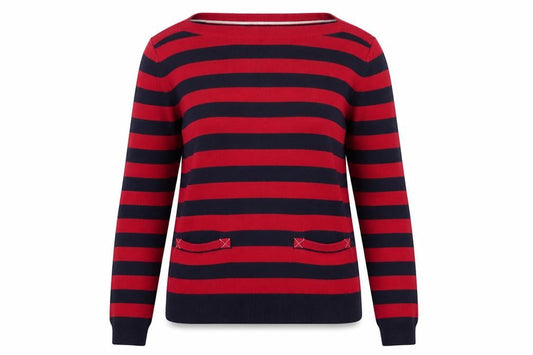 Tommy Hilfiger Women's Red Striped Boat Neck Cotton Jumper Size S