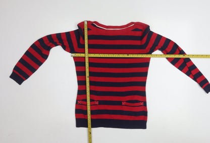 Tommy Hilfiger Women's Red Striped Boat Neck Cotton Jumper Size S
