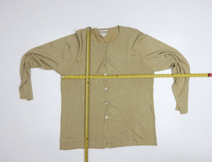 Coldwater Creek Women Gold L Glitter Button Cardigan