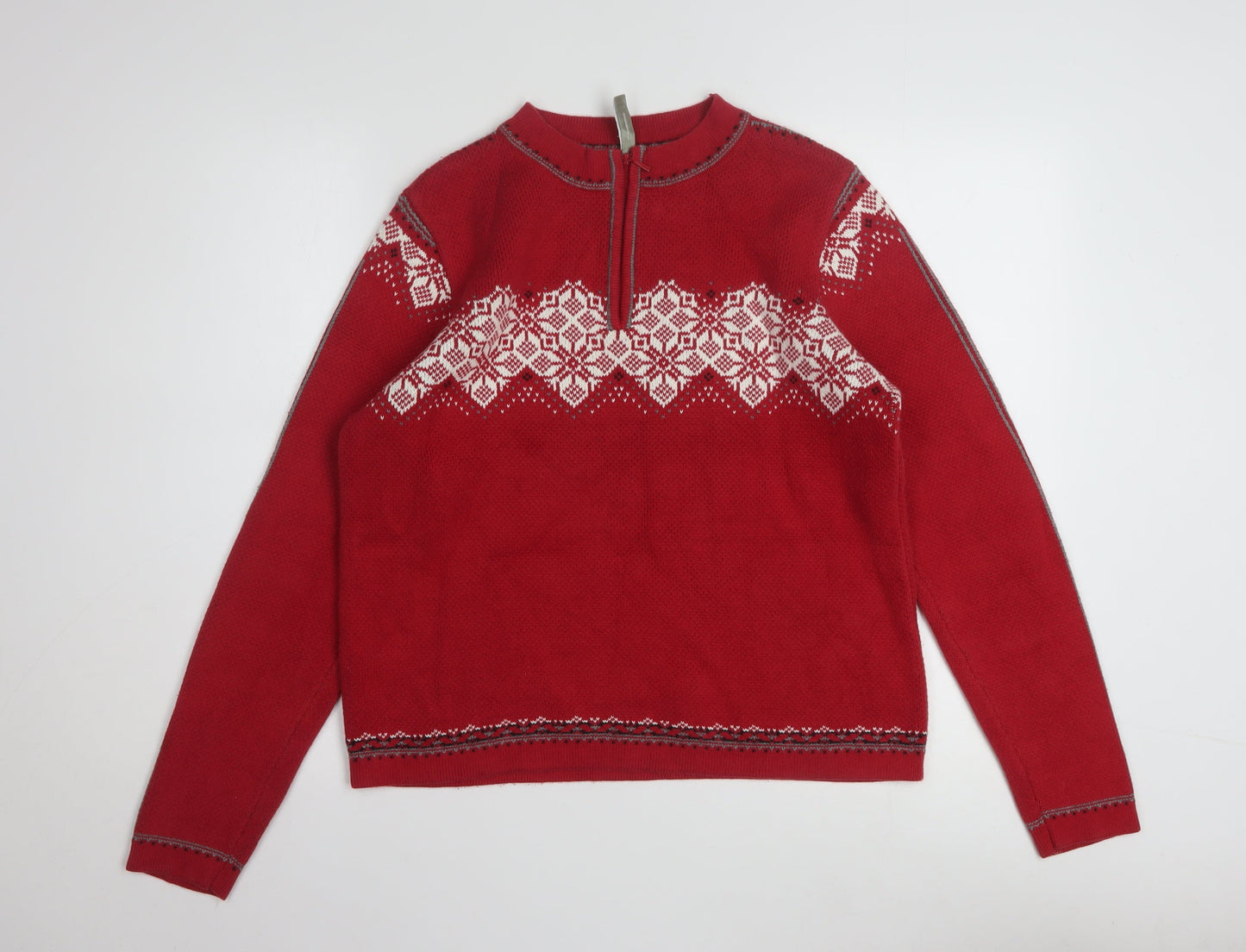 Hanna Andersson Womens Red Fair Isle 1/4 Zip Cotton Jumper M