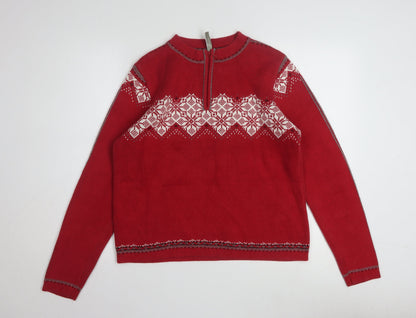Hanna Andersson Womens Red Fair Isle 1/4 Zip Cotton Jumper M