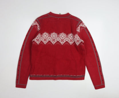 Hanna Andersson Womens Red Fair Isle 1/4 Zip Cotton Jumper M