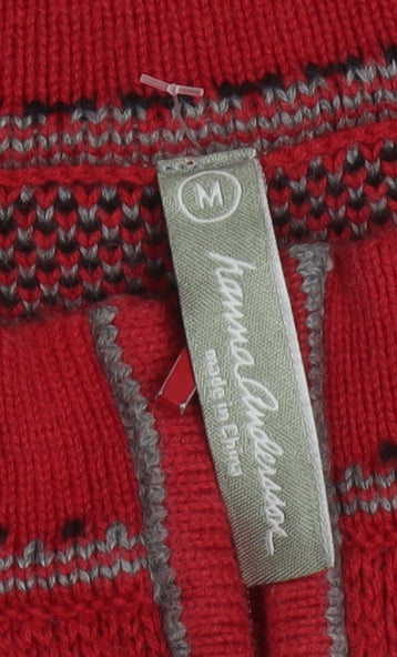 Hanna Andersson Womens Red Fair Isle 1/4 Zip Cotton Jumper M