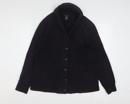 Lands' End Women's Black Petite M Cotton Blend Button Jacket