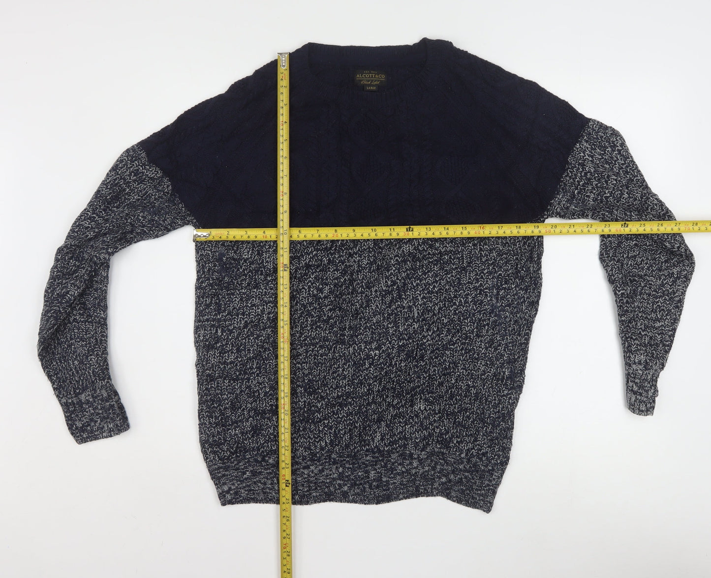 Alcott & Co Men's Blue Cable-Knit Pullover Jumper Size L
