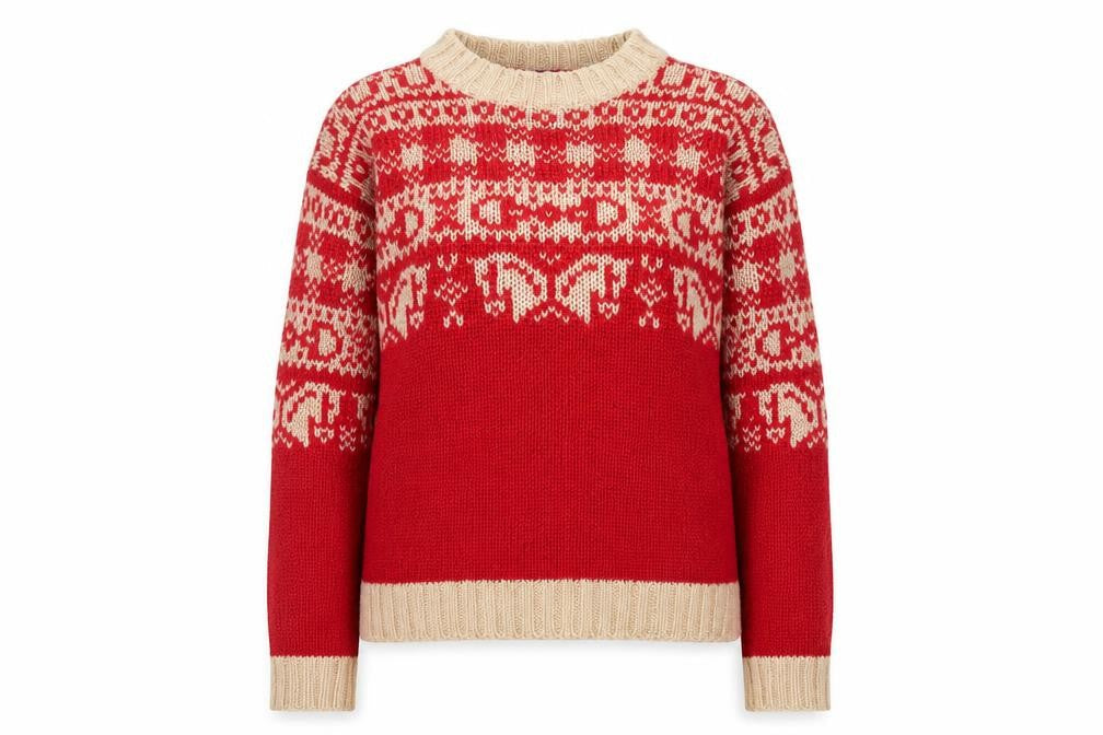 EQ Women's Red Fair Isle Mohair Blend Chunky Knit Jumper Size S