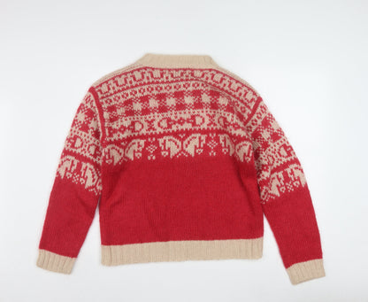 EQ Women's Red Fair Isle Mohair Blend Chunky Knit Jumper Size S