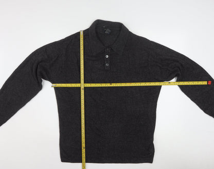 Dockers Men's Grey Collared Henley Knit Jumper Size L