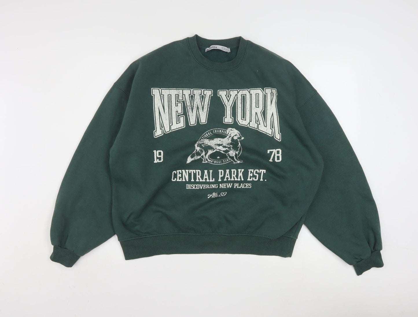 Bershka Womens Green Pullover Sweatshirt Size S Crew Neck Casual