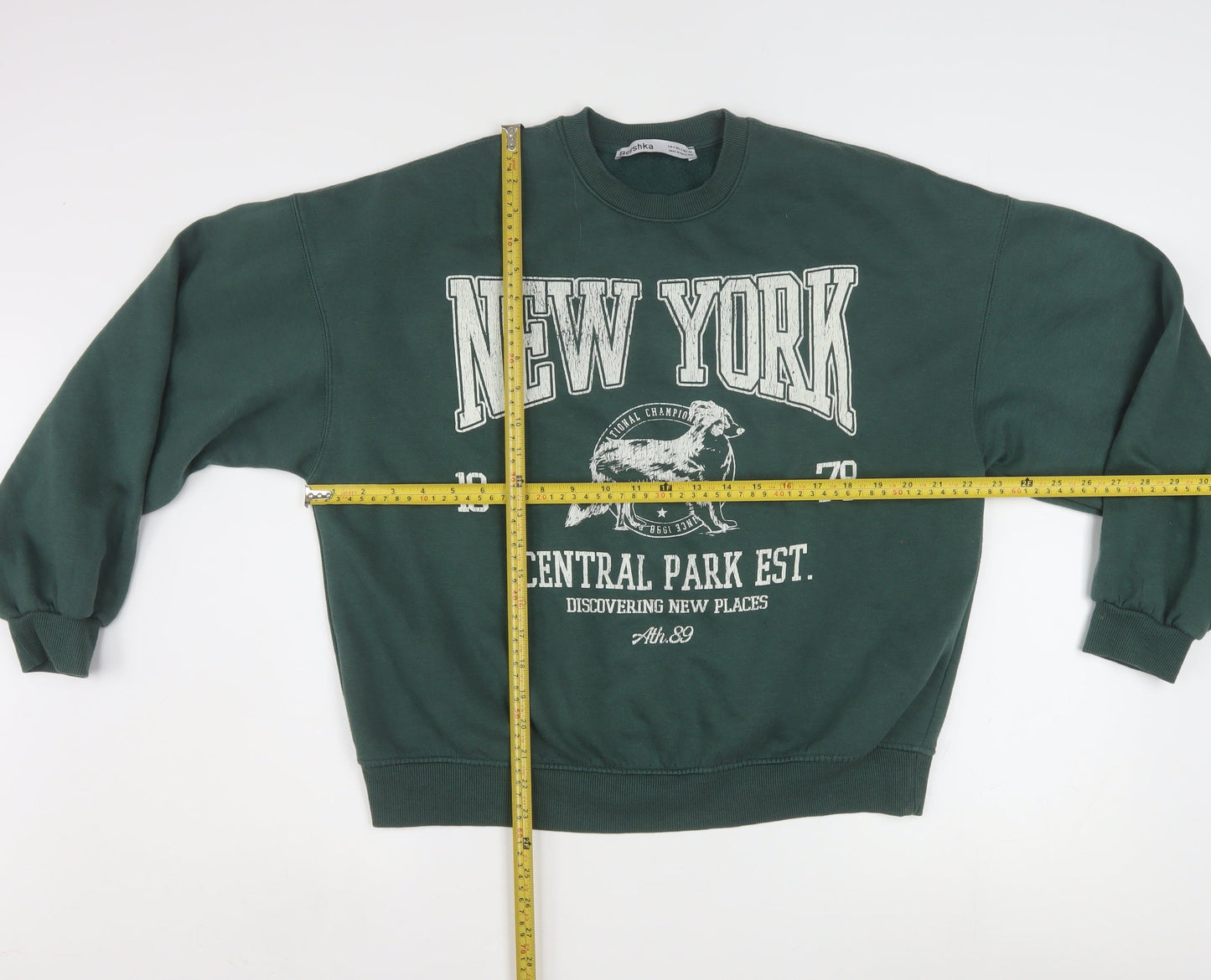 Bershka Womens Green Pullover Sweatshirt Size S Crew Neck Casual
