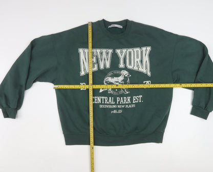 Bershka Womens Green Pullover Sweatshirt Size S Crew Neck Casual