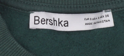 Bershka Womens Green Pullover Sweatshirt Size S Crew Neck Casual