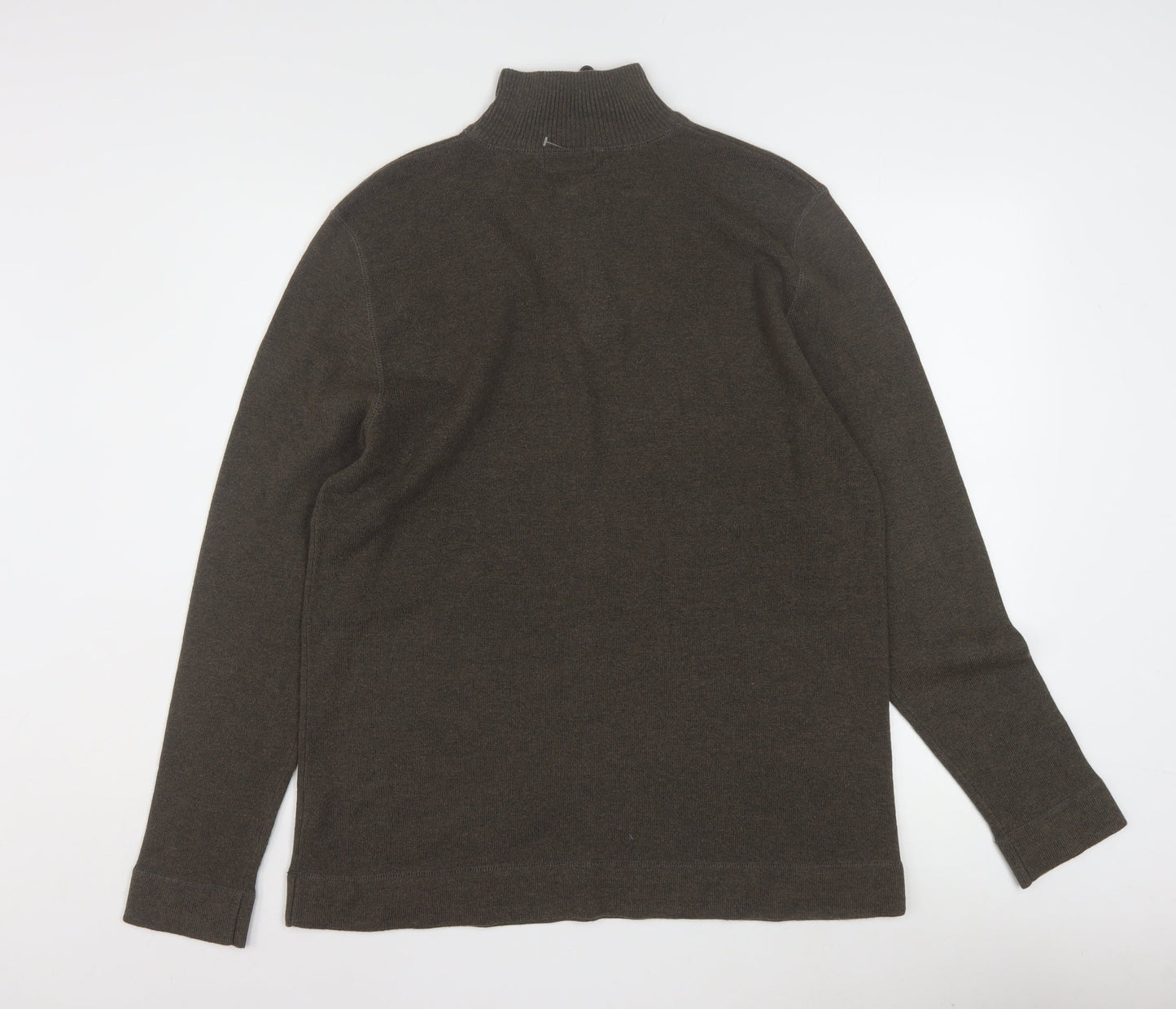 REUNION Men’s Brown 1/4 Zip High Neck Striped Jumper Size L