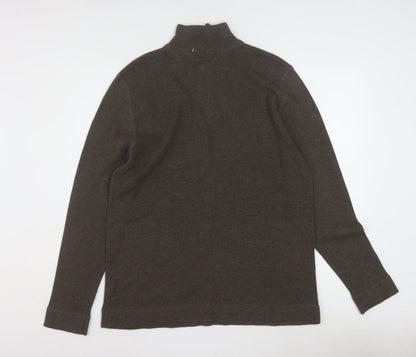 REUNION Men’s Brown 1/4 Zip High Neck Striped Jumper Size L