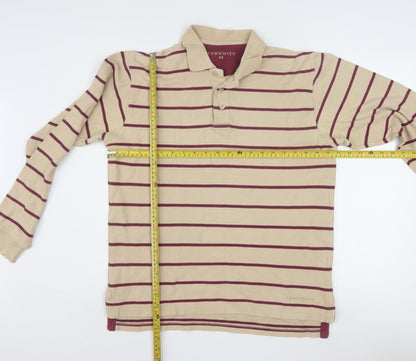 Tyrwhitt Men's Beige Striped Long Sleeve Cotton Polo Shirt Size M