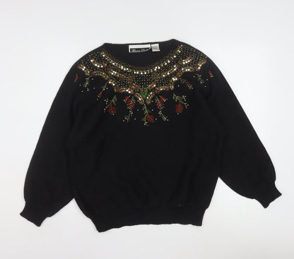 Dana Scott Women Black Beaded Crew Neck Christmas Jumper Size S