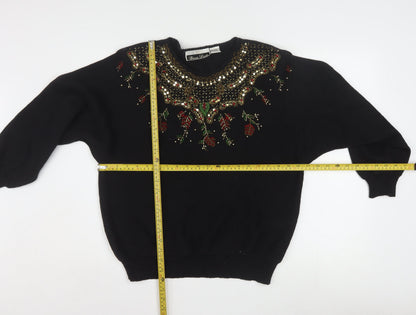 Dana Scott Women Black Beaded Crew Neck Christmas Jumper Size S