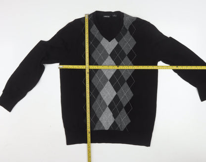 Claiborne Men's Black Argyle V-Neck Cotton Jumper Size M
