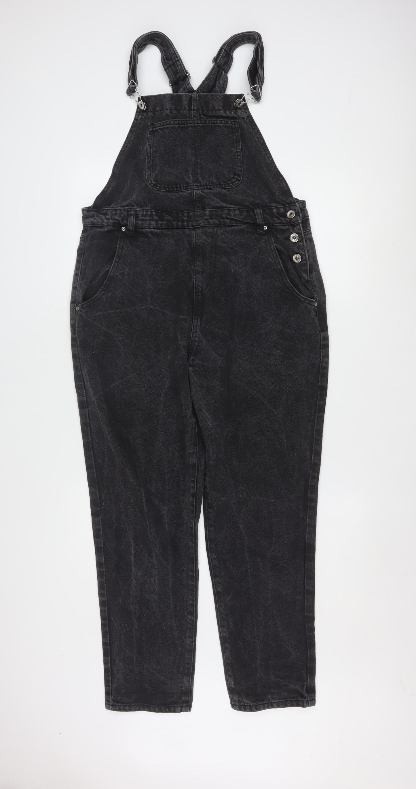 Boohoo Women’s Black Denim Dungaree Jumpsuit UK 14 Regular Fit
