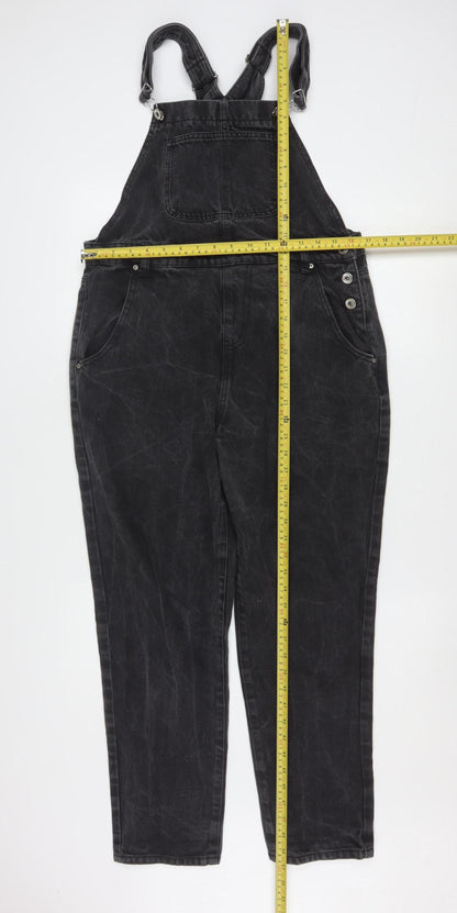 Boohoo Women’s Black Denim Dungaree Jumpsuit UK 14 Regular Fit