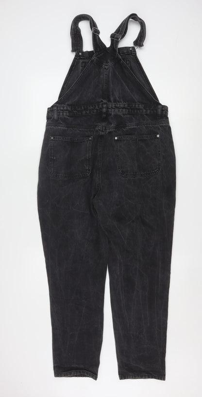 Boohoo Women’s Black Denim Dungaree Jumpsuit UK 14 Regular Fit