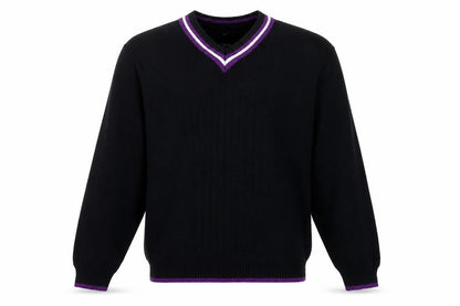 Tartan Blu Men's Black Purple Trim V-Neck Cotton Jumper XL