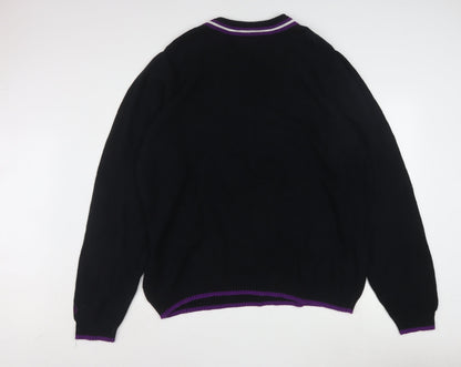 Tartan Blu Men's Black Purple Trim V-Neck Cotton Jumper XL