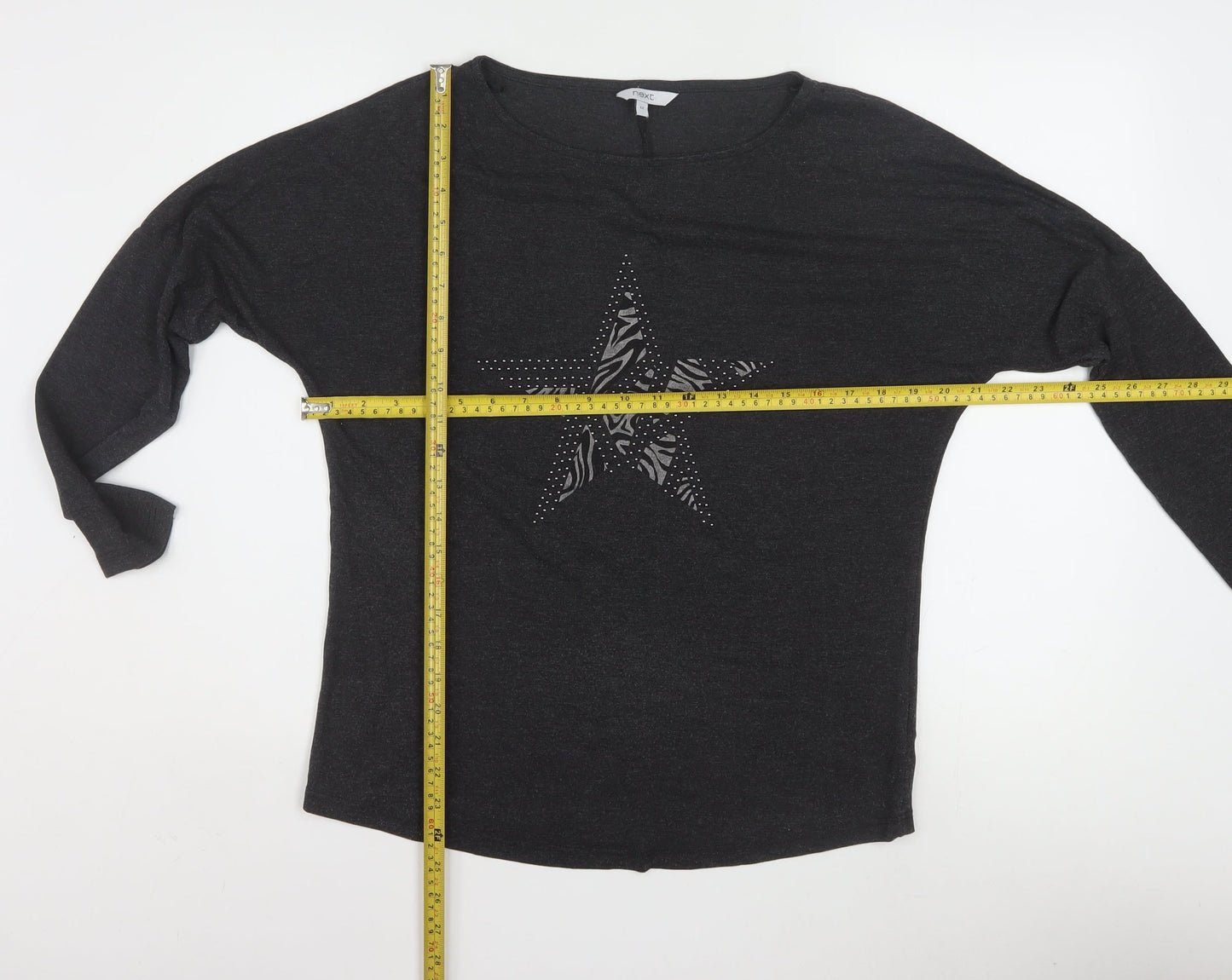 Next Womens Black Long Sleeve Star Rhinestone T-Shirt Size 12