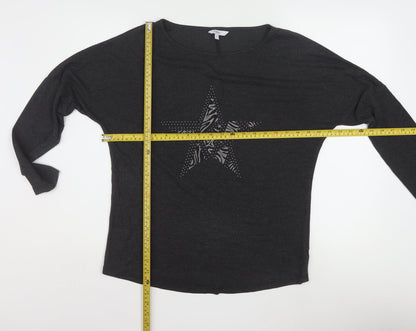 Next Womens Black Long Sleeve Star Rhinestone T-Shirt Size 12