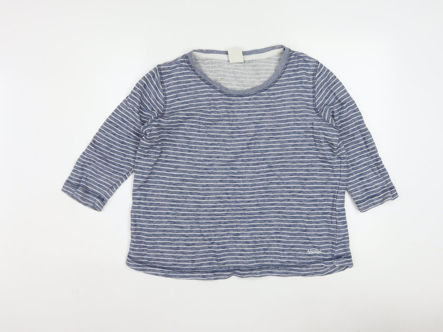 Weird Fish Women Blue Striped 3/4 Sleeve Cotton Jersey Top Size 12