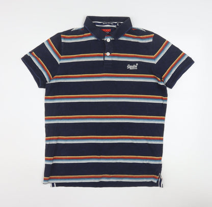 Superdry Men’s Blue Striped Classic Jersey Polo Shirt L