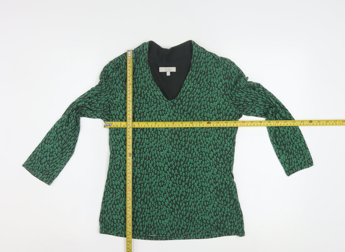 Hobbs Womens Green Geometric V-Neck Long Sleeve Tunic Blouse Size S