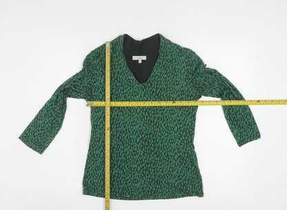 Hobbs Womens Green Geometric V-Neck Long Sleeve Tunic Blouse Size S