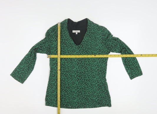 Hobbs Womens Green Geometric V-Neck Long Sleeve Tunic Blouse Size S