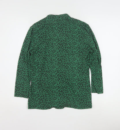 Hobbs Womens Green Geometric V-Neck Long Sleeve Tunic Blouse Size S