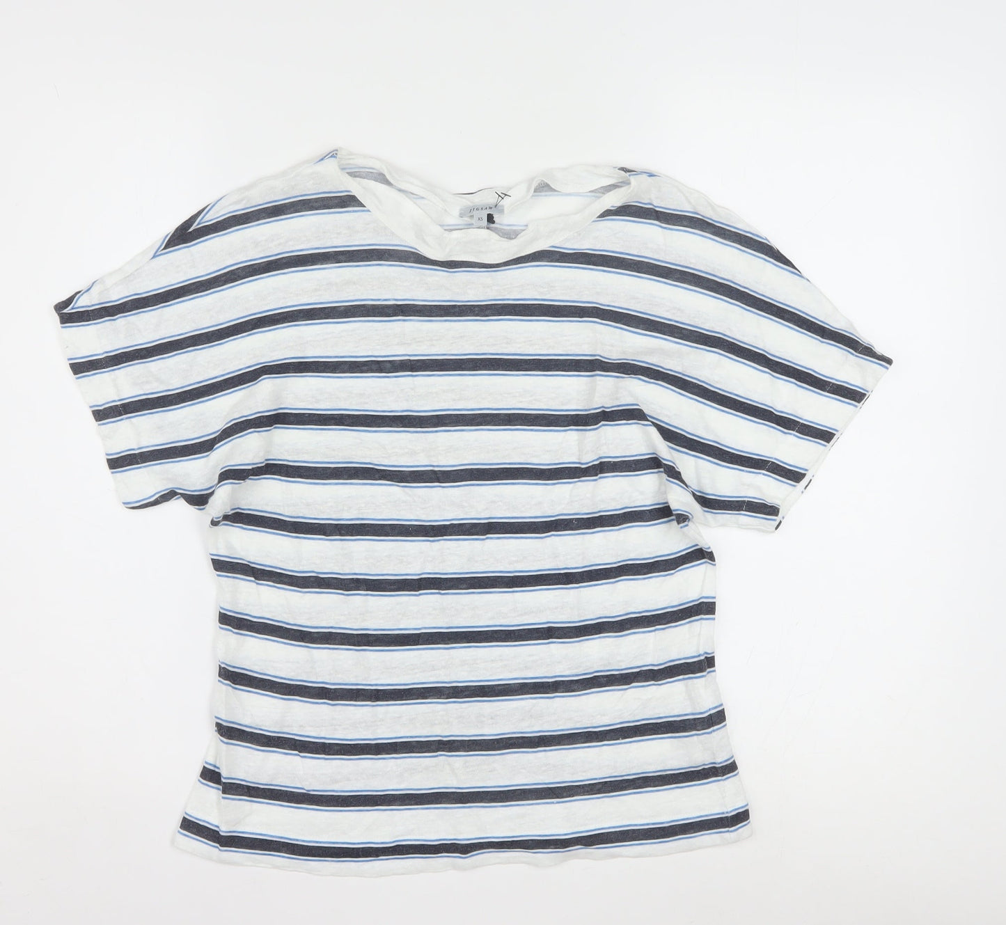 Jigsaw Women's Blue Striped Linen T-Shirt XS Relaxed Fit