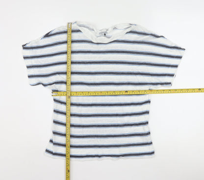 Jigsaw Women's Blue Striped Linen T-Shirt XS Relaxed Fit