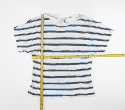 Jigsaw Women's Blue Striped Linen T-Shirt XS Relaxed Fit