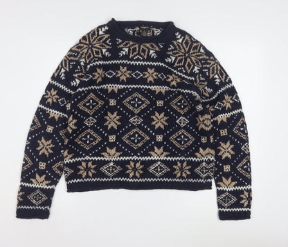 Tangents Women's Navy Fair Isle Wool Blend Pullover Jumper M