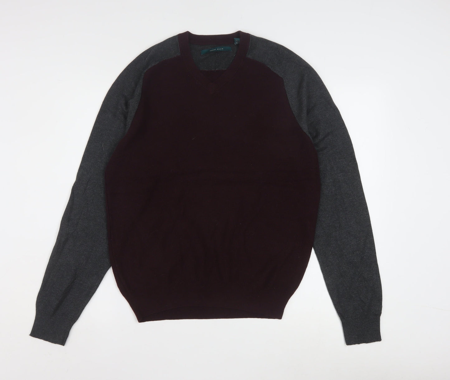 Perry Ellis Men's Multicoloured V-Neck Cotton Blend Jumper Size M
