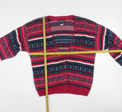 Lands' End Women's Red Fair Isle Cotton Cardigan Size L